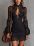 Black Vintage Keyhole Neckline Lace Mini Dress