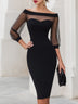 Elegant Sheer-Panel Off-Shoulder Sweetheart-Neck Midi Dress