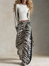 Retro color-block knit T-shirt and zebra-print trousers set