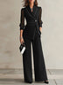 Black Sheer Mesh Sleeve Blazer Wide Leg Pant Set