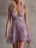 Retro Purple Floral Ruffled Chiffon Mini Dress