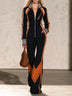 Retro Sporty Black Orange Color Block Zip Front Jumpsuit