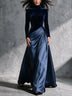Navy Velvet & Satin Panel High Neck Evening Maxi Dress