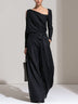 Black Draped Asymmetric Top And Belted Wide-Leg Pants Set