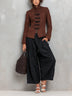 Brown faux-suede long-sleeve jacket and black trousers set