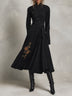 Black Mandarin Collar Embroidered Midi Dress