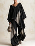 Raw‑Edge Patchwork Oversized Top & Wide‑Leg Pants Two‑Piece Set