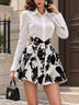 Vintage Floral-Print Pearl-Button Velvet Mini Shirt Dress
