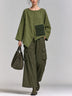 Textured green pocket top and wide-leg cargo pants set
