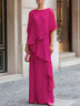 Asymmetric layered chiffon overlay cape-style maxi dress