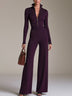 Elegant Purple Ribbed Wide-Leg Jumpsuit with Half-Zip Stand Collar