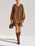 Brown hooded faux-suede mini dress with fringe