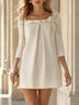 Satin Bow Square-Neck Three-Quarter Sleeve Mini Dress