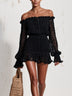 Black off-the-shoulder cut-out long-sleeve mini dress