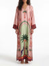 Vacation Printed Satin Maxi Dress with Side Slits