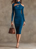 Elegant Cut-Out Off-Shoulder High-Neck Stretchy Slim-Fit Midi Dress