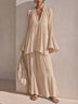 Beige Two-Piece Set with Pleated Texture and Layered Ruffles