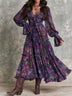 Purple Floral Chiffon Tie V Neck Ruffle Maxi Dress