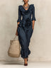 Solid Color Floral Embellished Top And Trousers Set