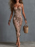 Boho Floral Print Lace-Waist Bodycon Midi Dress