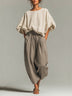 Beige Fine-Striped Top and Long Pants Set