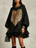 Black Leopard Heart Lace Trim Mini Dress