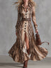 Vintage brown snakeskin-print double-strap maxi dress with a slit