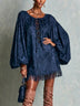 Navy Lace-Up Mini Dress with Tassel Hem and Loose Fit