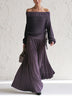 Elegant purple off-shoulder top and pleated maxi skirt two-piece set