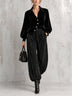 Elegant Velvet Button-Front Blouse & Striped Wide-Leg Pants Set
