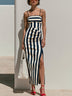 Timeless Blue White Striped Fitted Maxi Dress