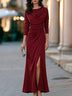 Draped Cowl-Neck Maxi Dress with Lace and Pleated Panels