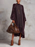 Purple Oversized Velvet Patchwork Pleated Chiffon Midi Dress