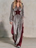 Casual Color-blocked Star Hooded Zip-up Velvet Jumpsuit