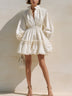 Elegant white puff-sleeve voluminous mini dress