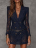 Navy lace double-breasted collared blazer mini dress (with belt)