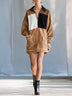 Collared Half-Zip Color-Block Long-Sleeve Corduroy Mini Dress