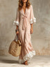 Pink Bohemian V-Neck Ruffled Maxi Dress