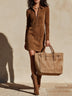 Western casual half-zip straight-cut faux suede dress