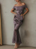 Purple off-the-shoulder leopard print mesh bodycon dress
