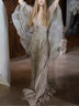 Elegant V-neck leopard print chiffon maxi dress with cape-style
