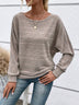 Women's Casual Solid-Color Ribbed Long-Sleeve Crew-Neck Top