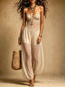 Black Lace and Chiffon Spaghetti-Strap Harem Jumpsuit