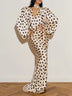 Elegant Polka-Dot V-Neck Puff-Sleeve Waist-Defining Dress