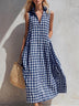 Loose-fitting plaid sleeveless beach vacation dress