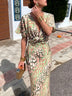 Stylish Knot-Front Printed Sexy V-Neck High-Waist Dress