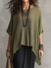 Open-knit round-neck top with an asymmetrical hem