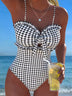 Slimming Strapless Striped and Checkered One-Piece Swimsuit