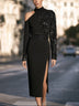 Elegant Black Asymmetrical Sequin-Paneled Midi Dress