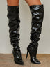 PU Leather Over-the-knee High-heeled Pleated Boots